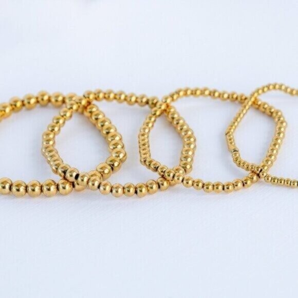 You Pick Size Waterproof Gold Bead Stretch Bracelets Set of 2 Stackable Bracelet - Picture 16 of 16